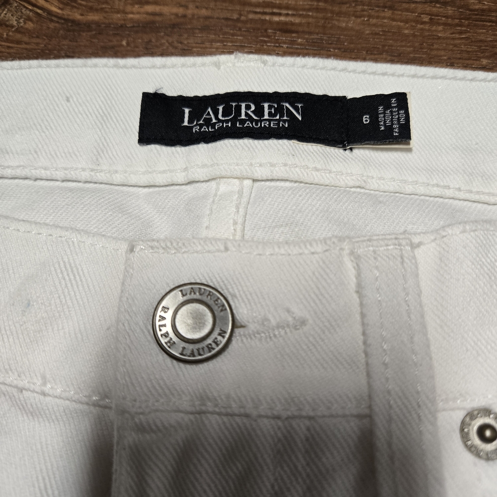 Ralph Lauren Black Label Cream Straight Leg Jeans Distressed Patchwork Size 6 - Picture 4 of 11